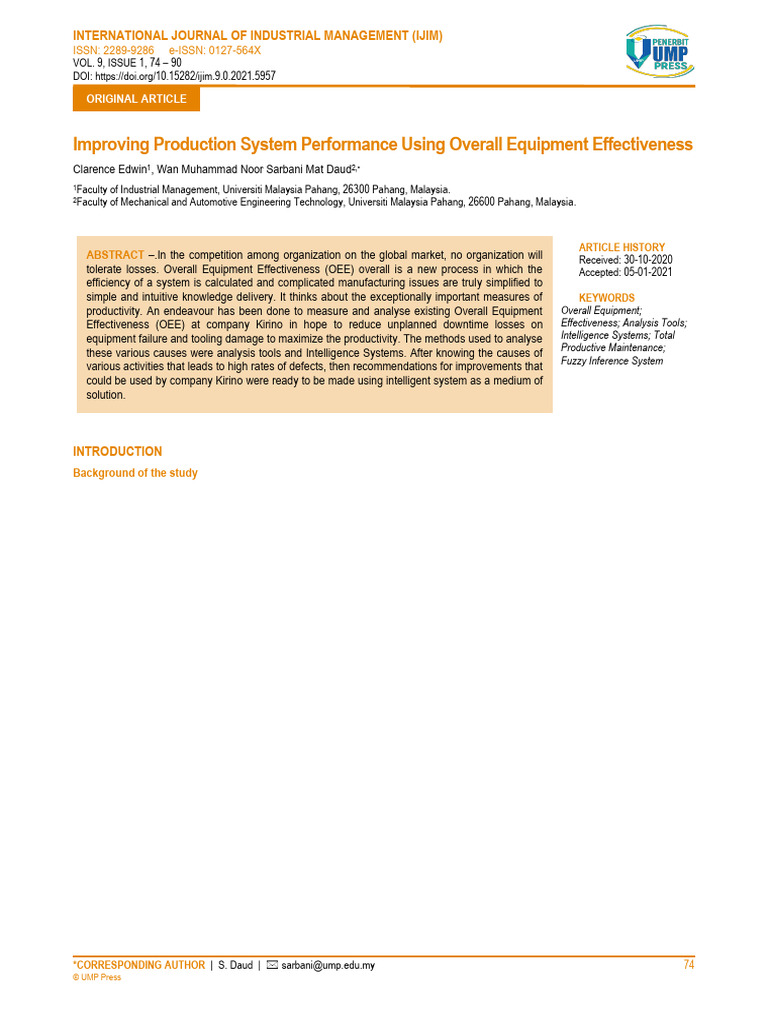 Improving Production System Performance Using Overall Equipment ...