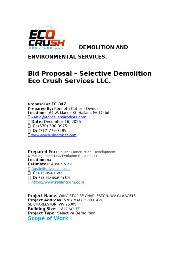 Charleston WV Wing - Stop PDF | PDF | Demolition | General Contractor