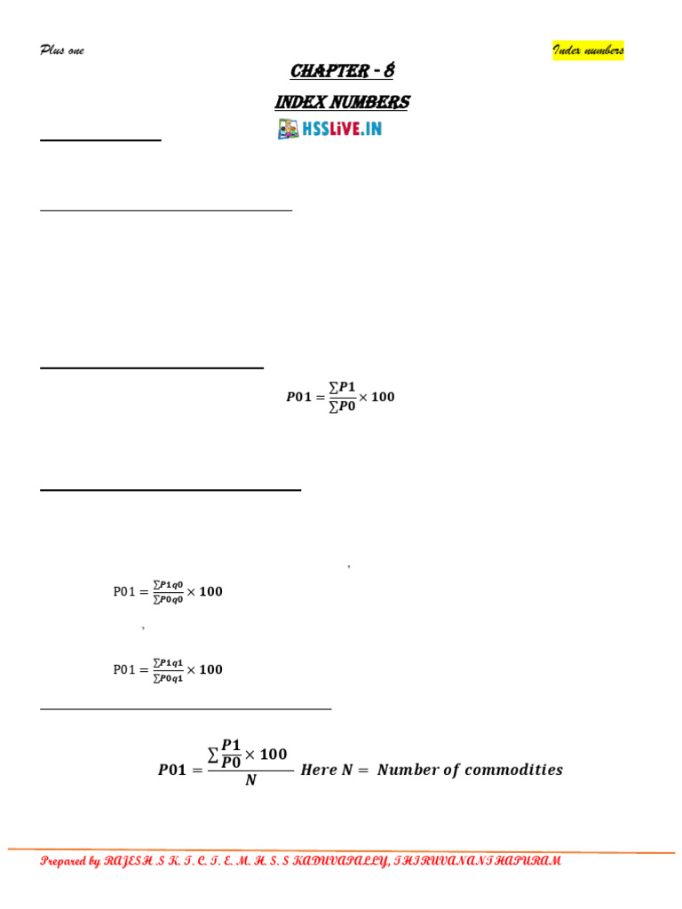 Hsslive XI Economics Ch8 Notes Index Numbers | PDF | Cost Of Living ...