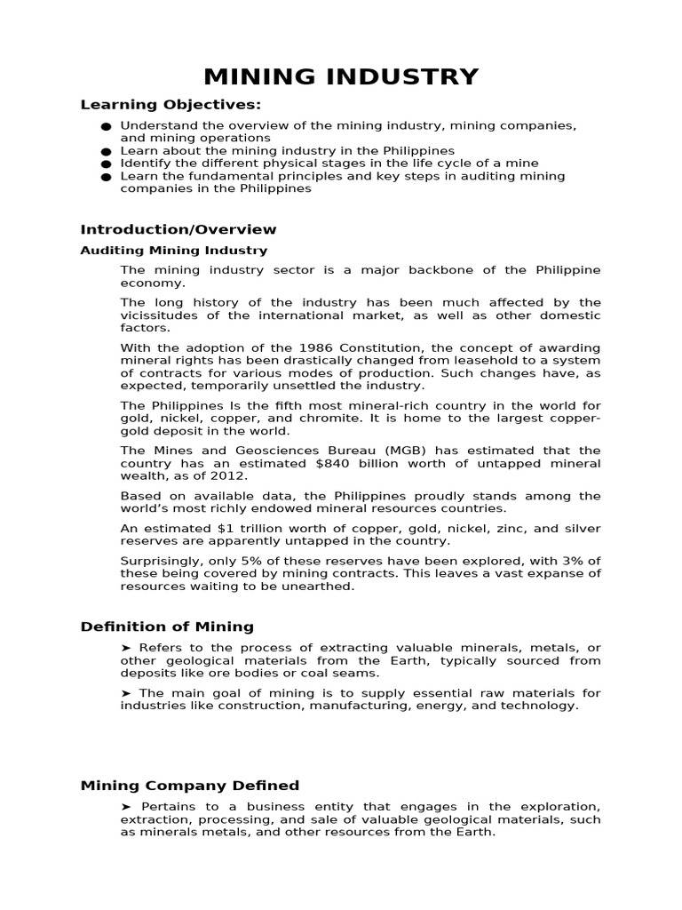 Mining Industry | PDF | Mining | Audit