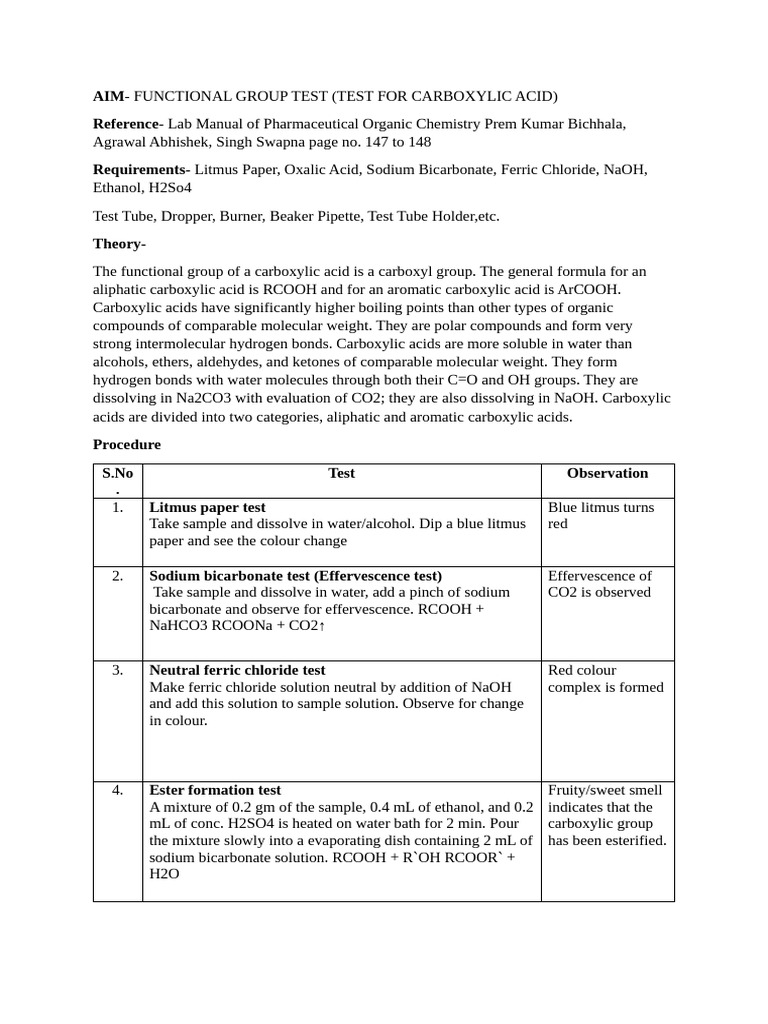 POC 3rd Carboxylic Test Practical PDF | PDF