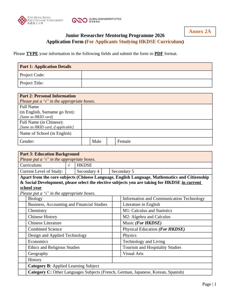 Annex 2A JRMP Application Form For Studying HKDSE Curriculum | PDF
