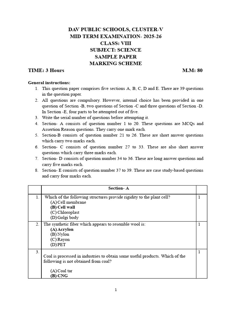 MS Sample PaperVIII Term 1 (25-26) | PDF | Atmosphere Of Earth ...