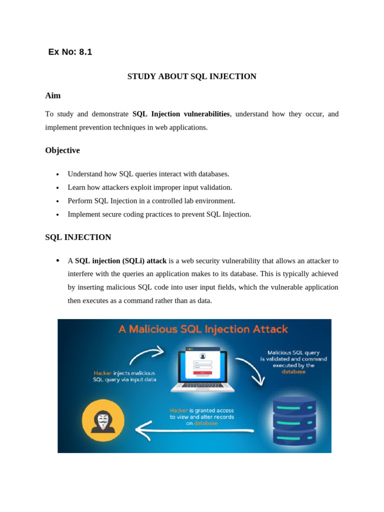 Ex - 9 (A) and (B) - SQL Injection | PDF | Computer Data | Computing