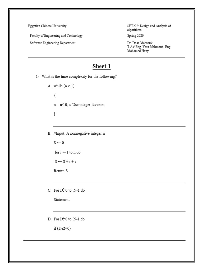 Algorithm Sheet 1 | PDF
