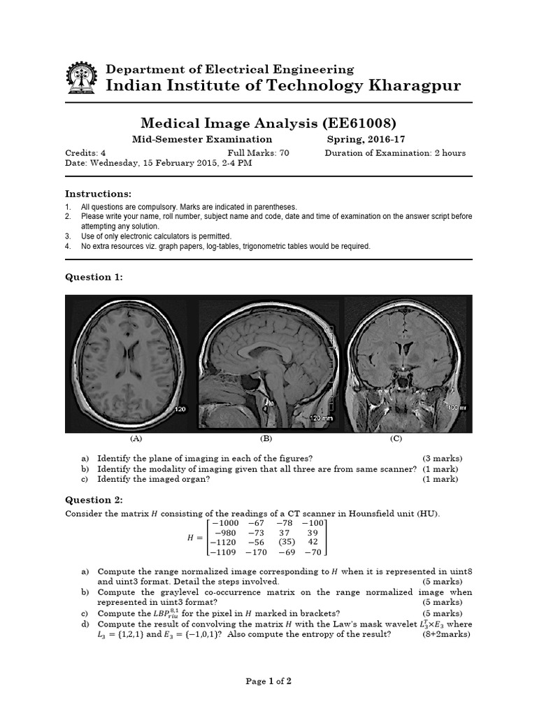 2017 Midterm Test | PDF | Image Segmentation | Applied Mathematics