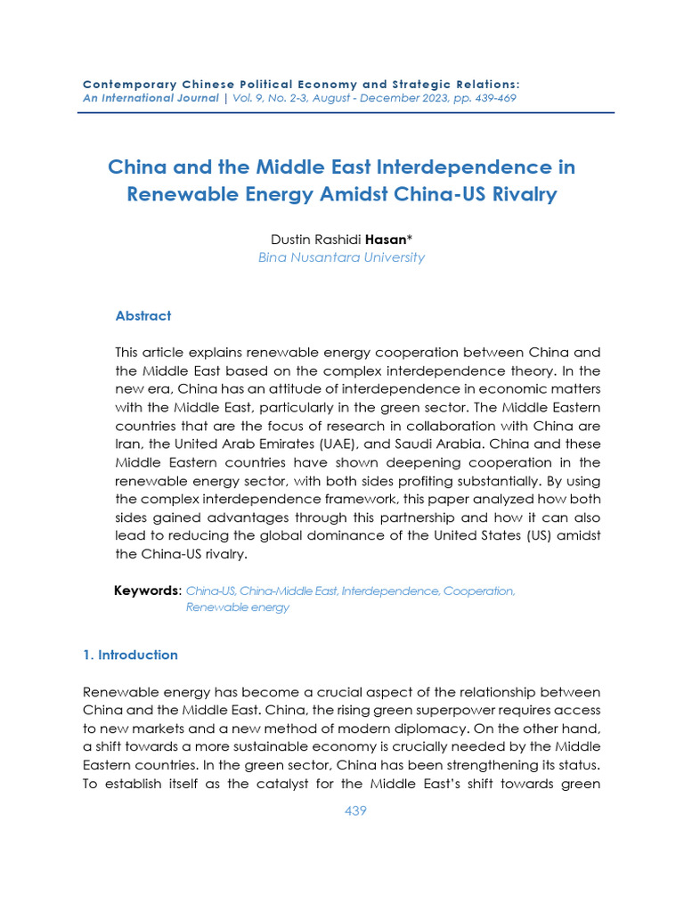 China and The Middle East Interdependence in Renewable Energy | PDF ...