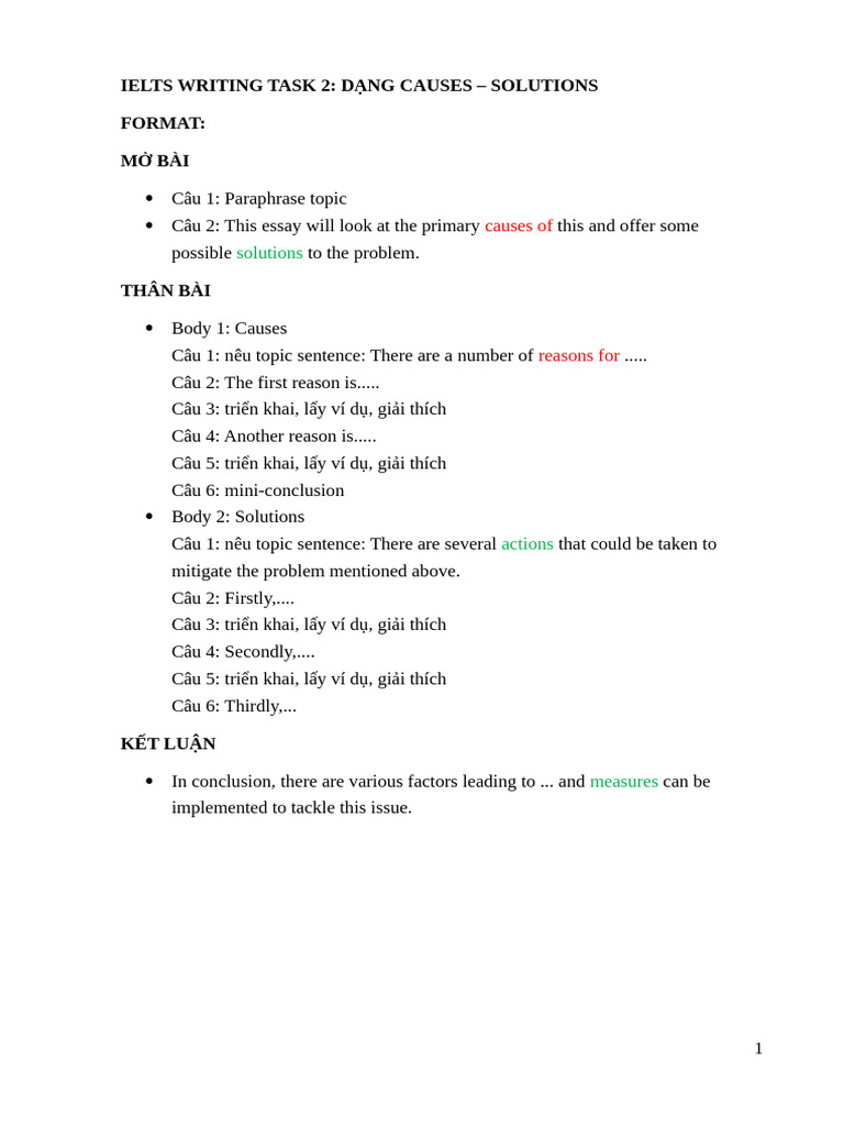 IELTS WRITING TASK 2 - D NG Causes and Solutions | PDF