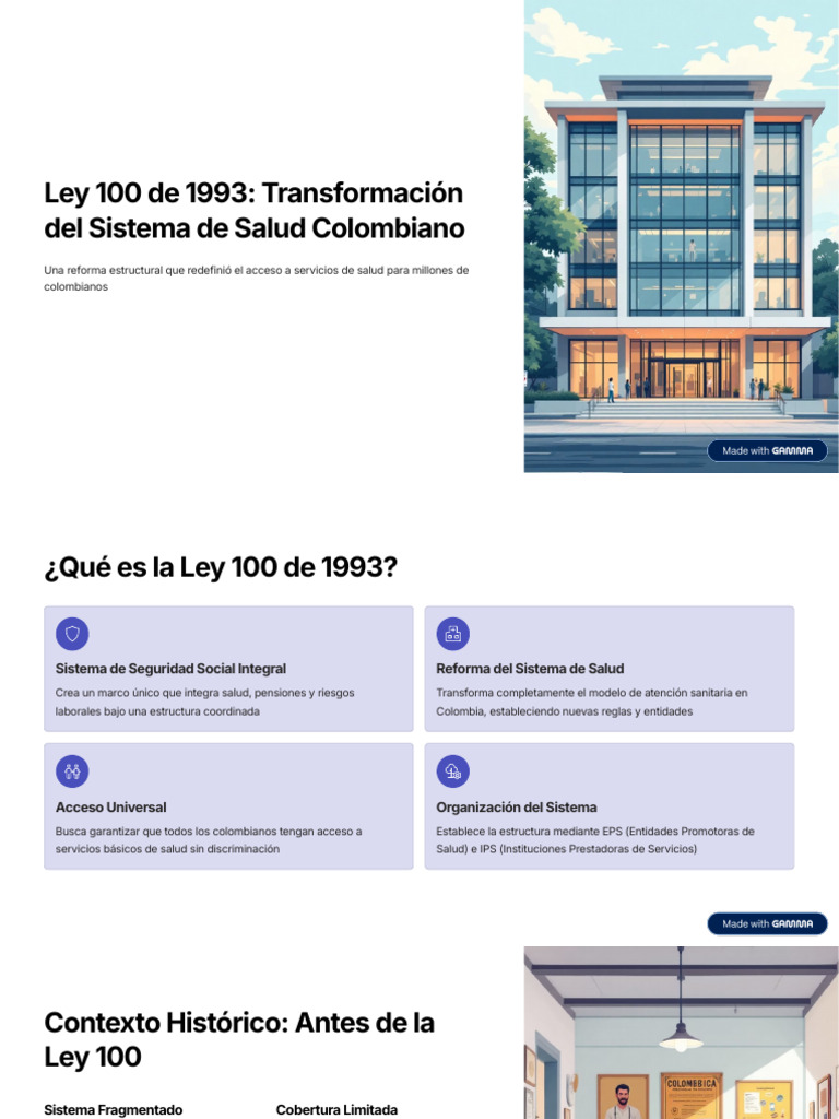 Ley 100 de 1993 Transformacion Del Sistema de Salud Colombiano | PDF ...