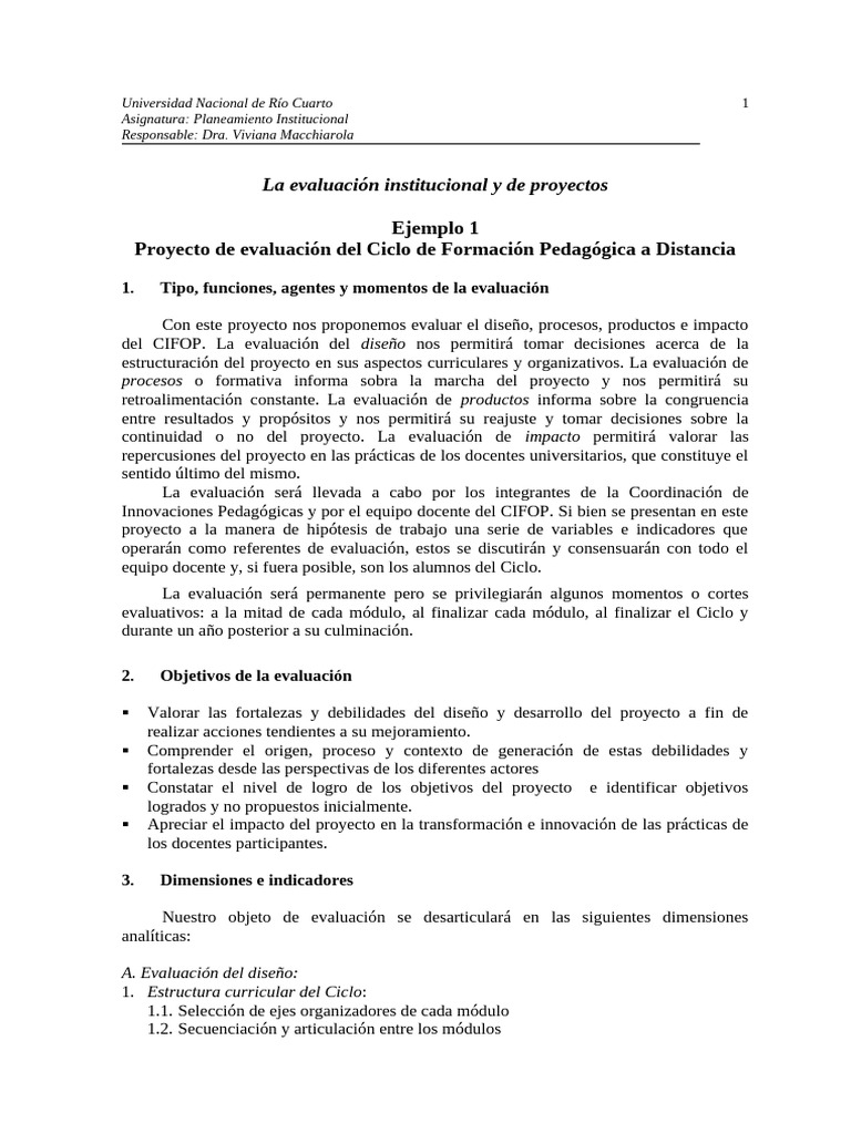 Ejemplos Evaluacin Proyectos | PDF | Plan de estudios | Evaluación
