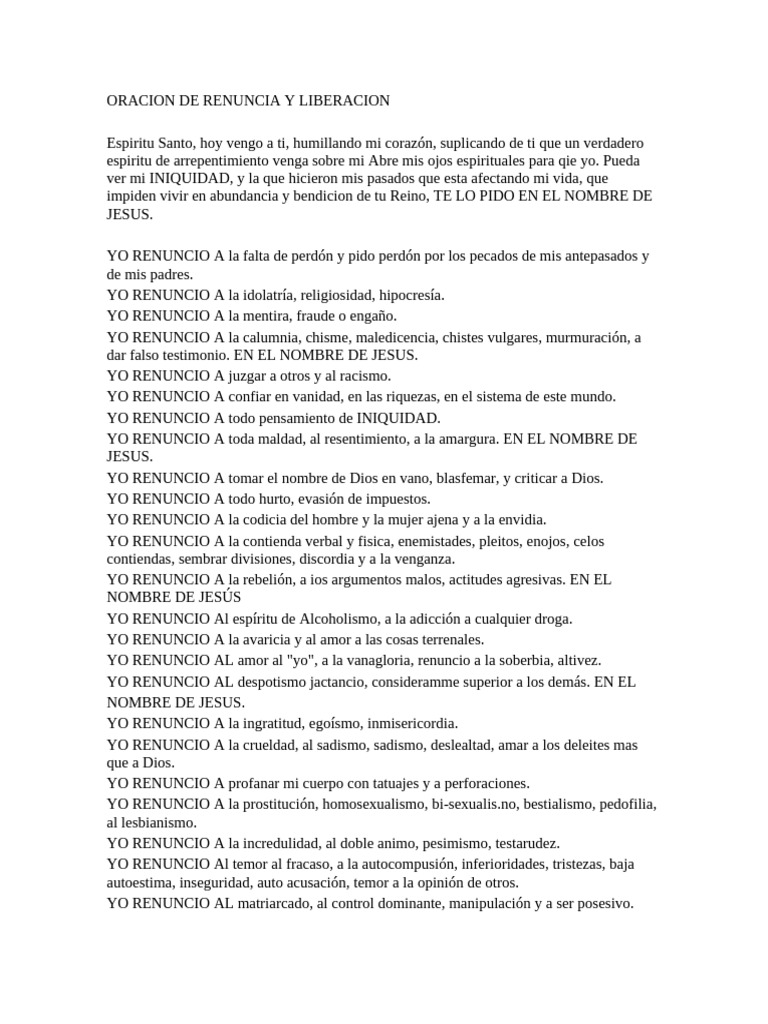 Oración de Liberación | PDF | Pecado | Demonios
