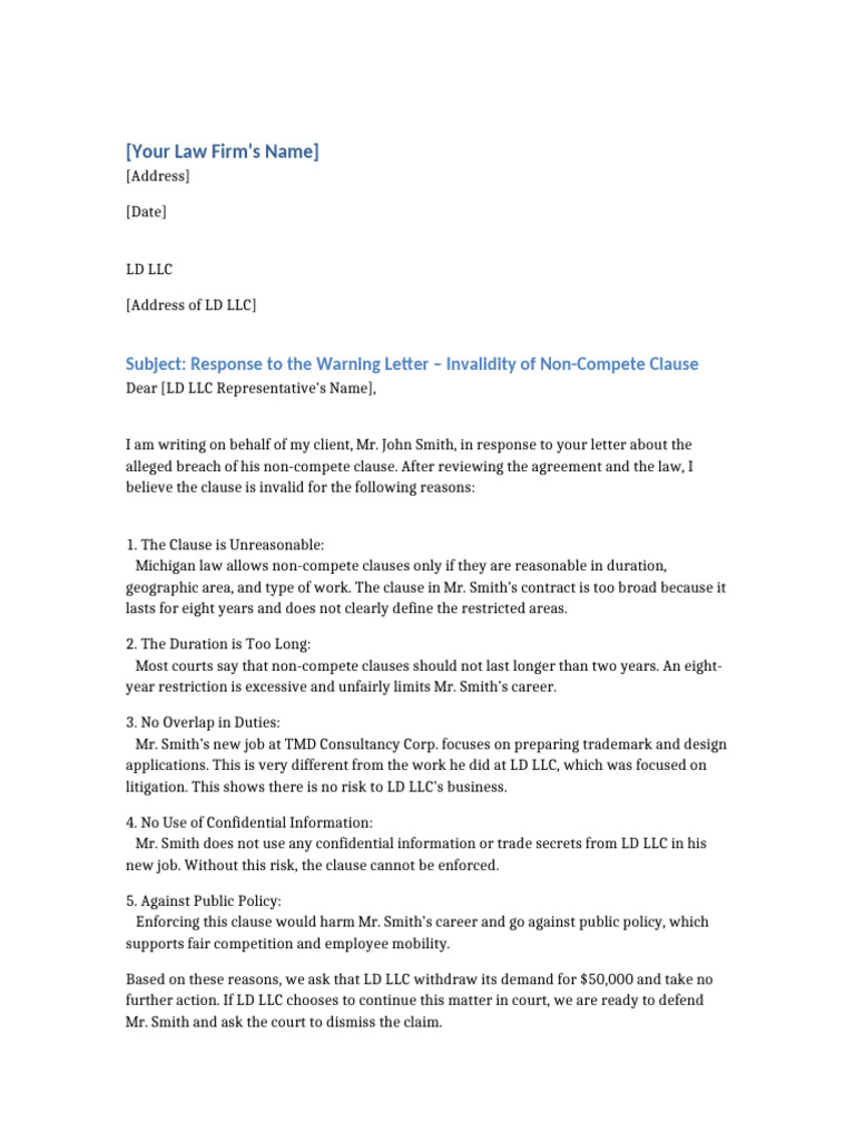 Invalidity of Non Compete Letter | PDF