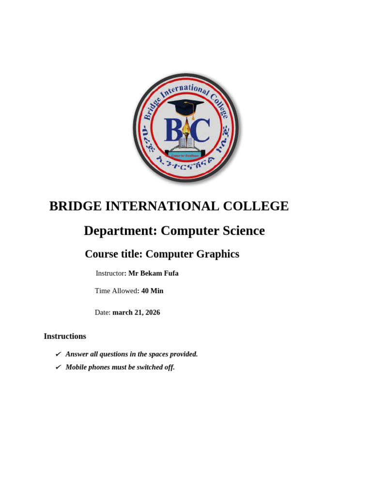 MID EXAM For Computer Science Department | PDF | Computer Graphics ...