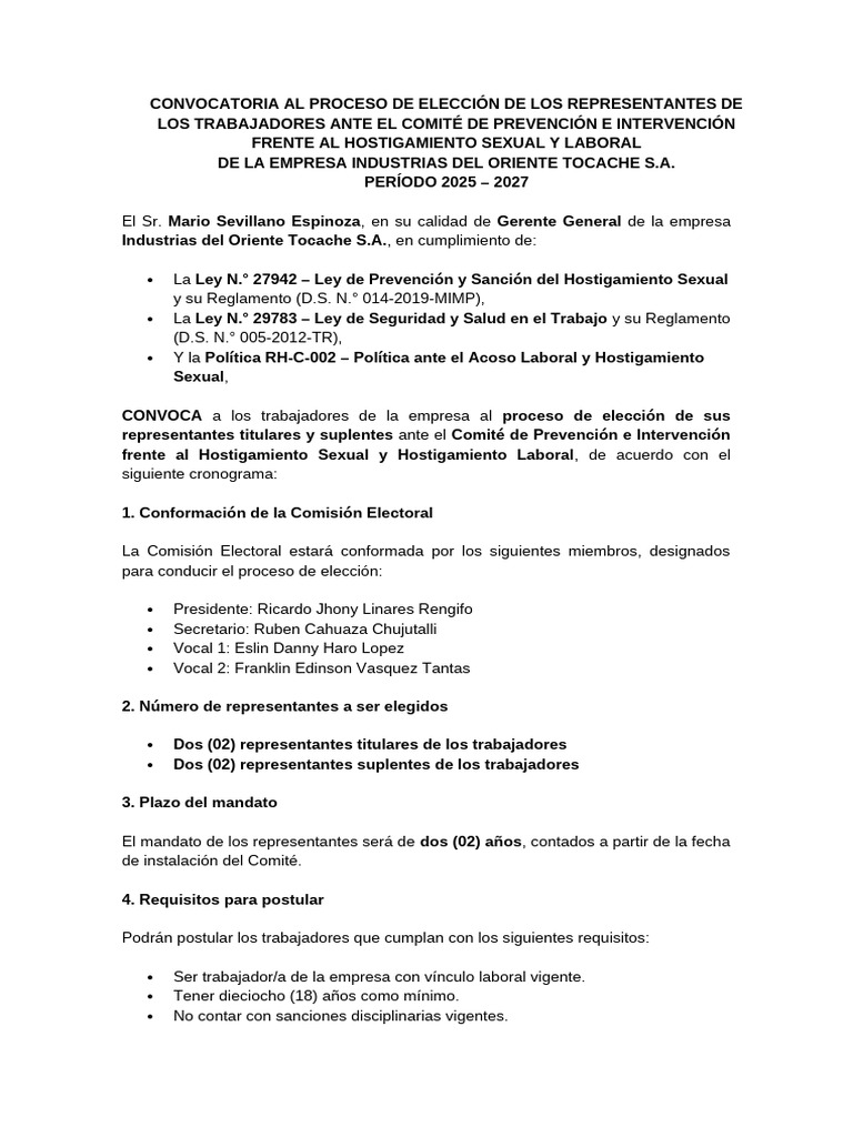 Convocatoria Al Proceso de Elección de Los Representantes de Los | PDF ...