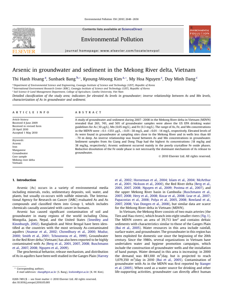 Arsenic in Groundwater and Sediment in T | PDF | Groundwater ...