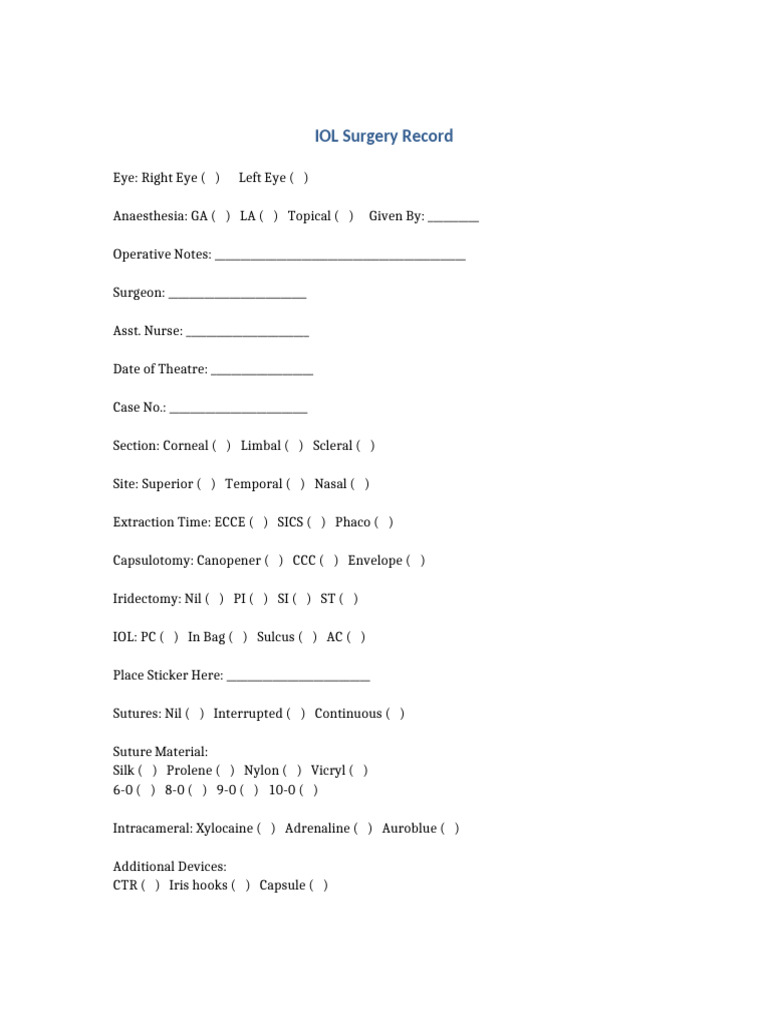 IOL Surgery Record No Lines | PDF