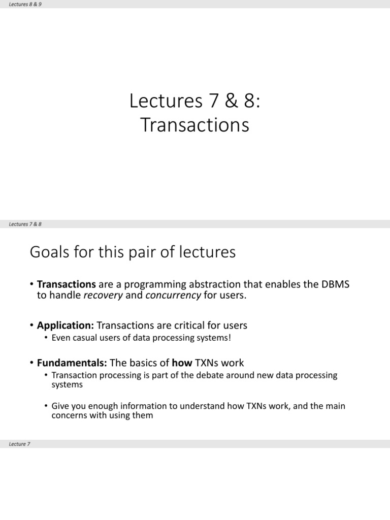 DB Transactions Lecture - 8 - TXNs | PDF | Acid | Database Transaction