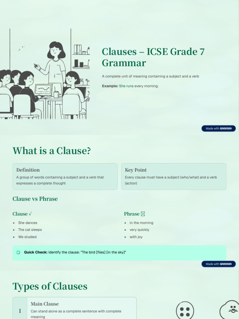 Clauses ICSE Grade 7 Grammar | PDF | Clause | Subject (Grammar)