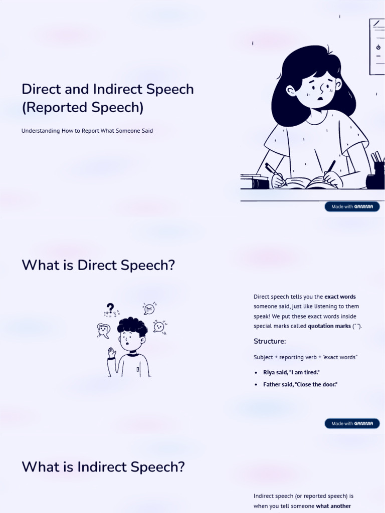 Direct and Indirect Speech Reported Speech | PDF | Question | Verb