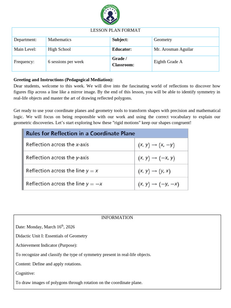8th Grade Lesson Plan March 16 - March 20 Math | PDF | Geometry | Shape