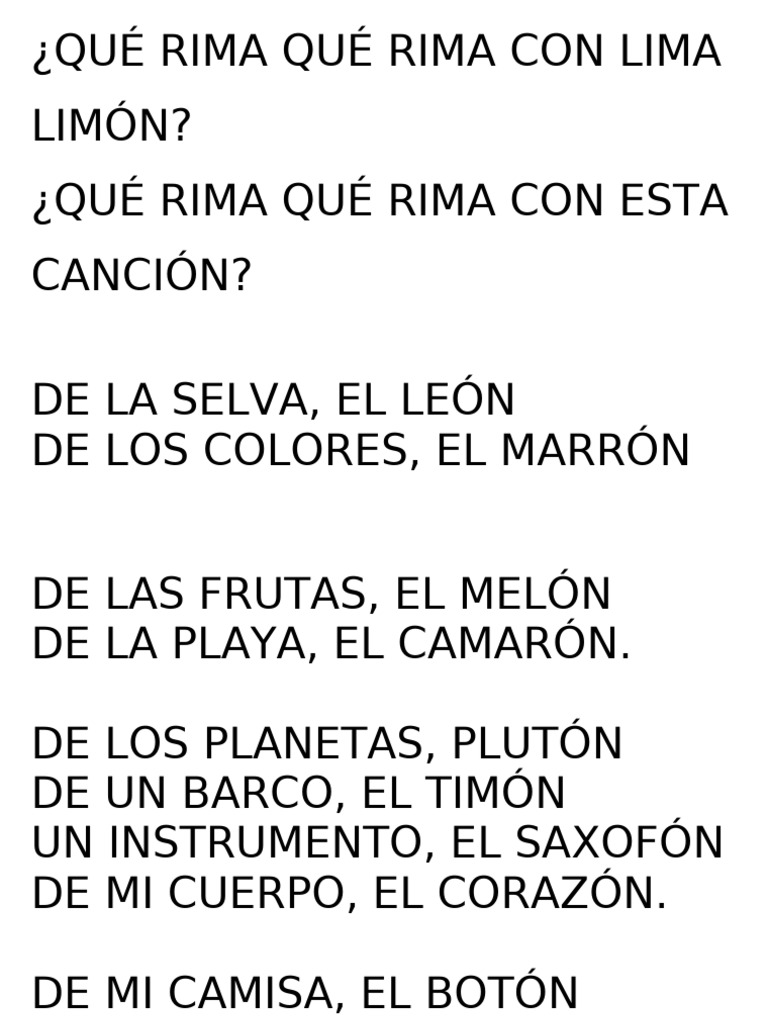 QUÉ RIMA QUÉ RIMA CON LIMA LIMÓN | PDF