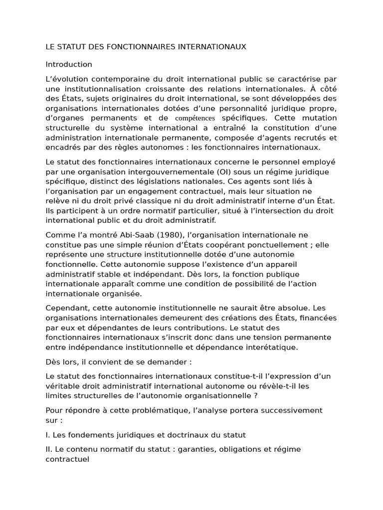 Statut Des Fonctionnaires Internationaux | PDF | État | Autonomie