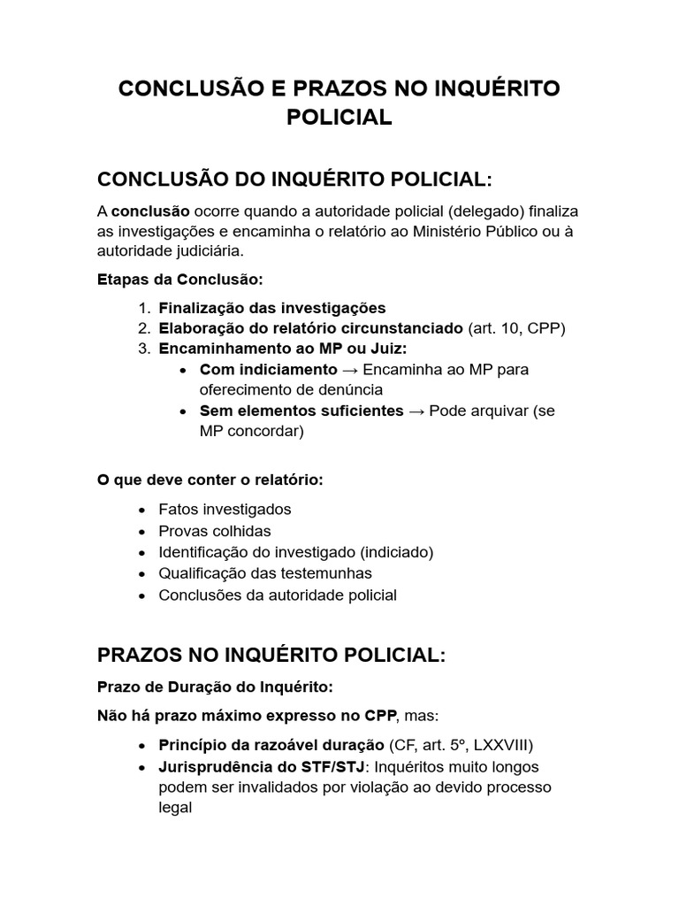 2 - Conclusão e Prazos No Inquérito Policial | PDF | Direito Penal ...