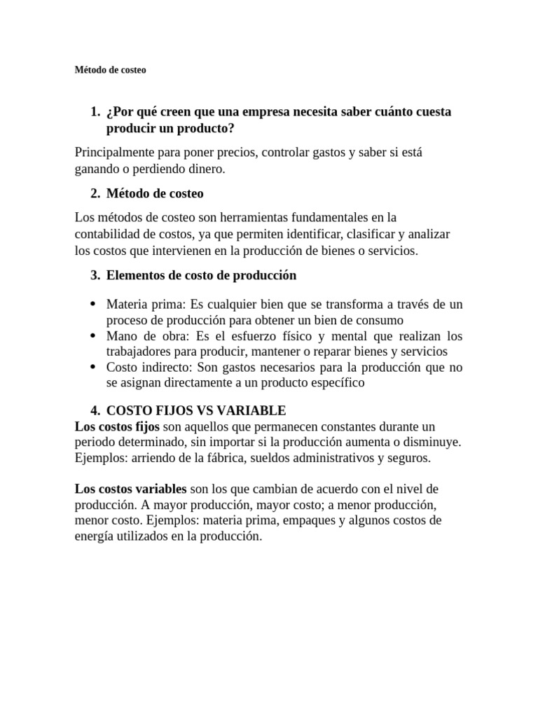 Metodo de Costeo | PDF | Costo | Contabilidad de costos