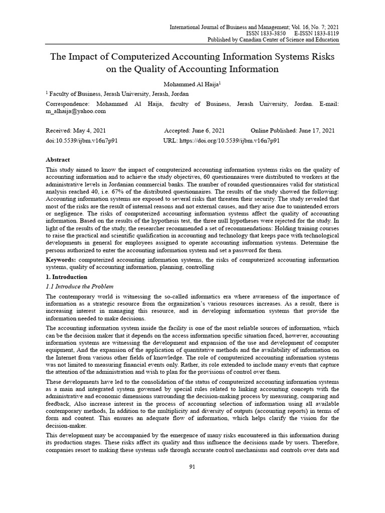 The Impact of Computerized Accounting Information | PDF | System ...