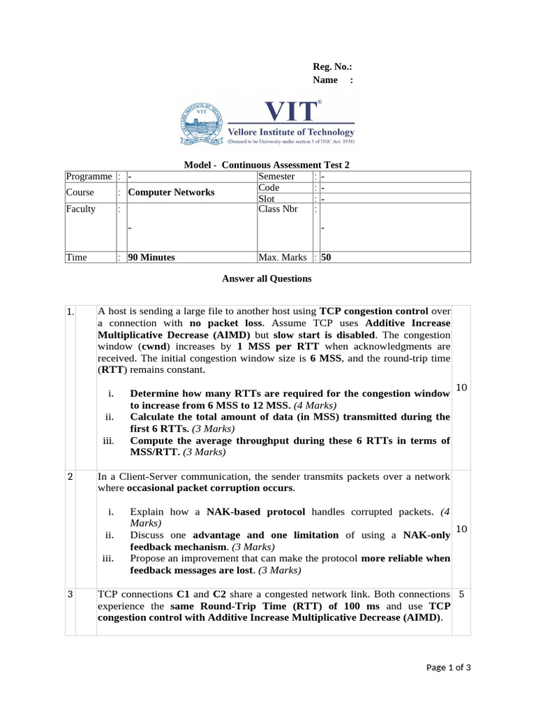 CAT 2 - CN-Sample - QP | PDF | Transmission Control Protocol | Network ...