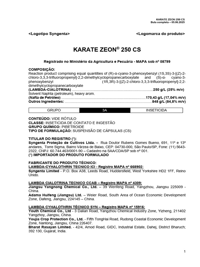 Karate Zeon 250 Cs | PDF | Insetos
