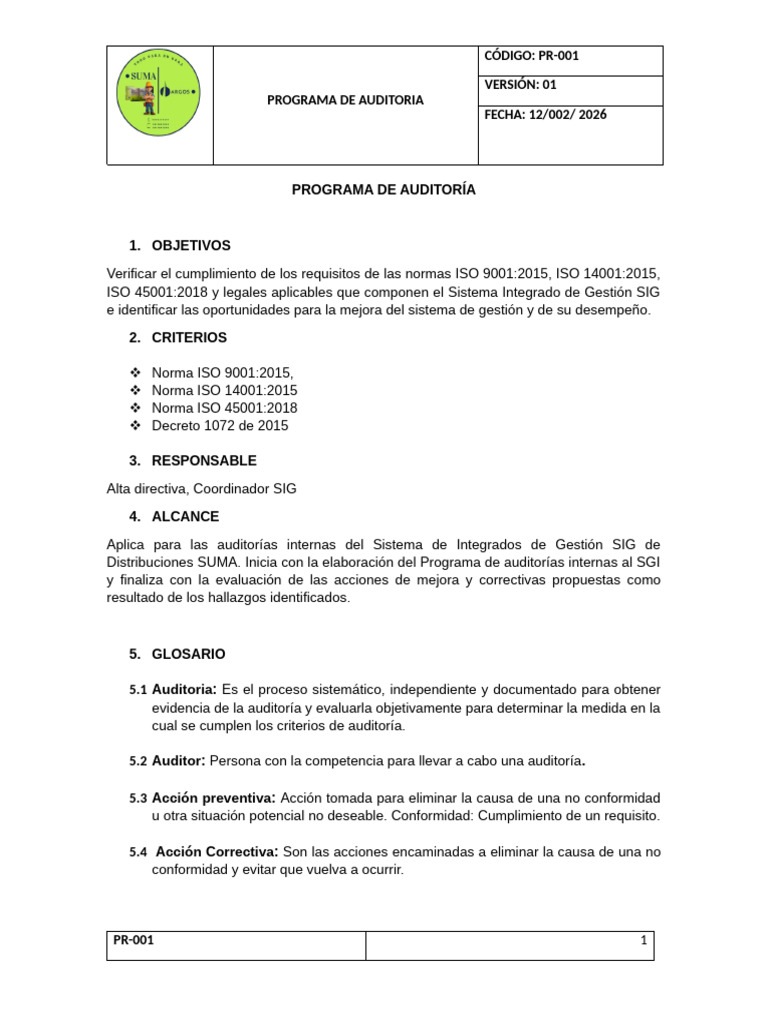 Programa de Auditoria | PDF | Auditoría