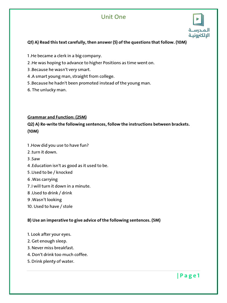 English Answers Unit 1 1 | PDF