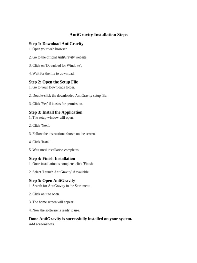 AntiGravity Installation Steps | PDF