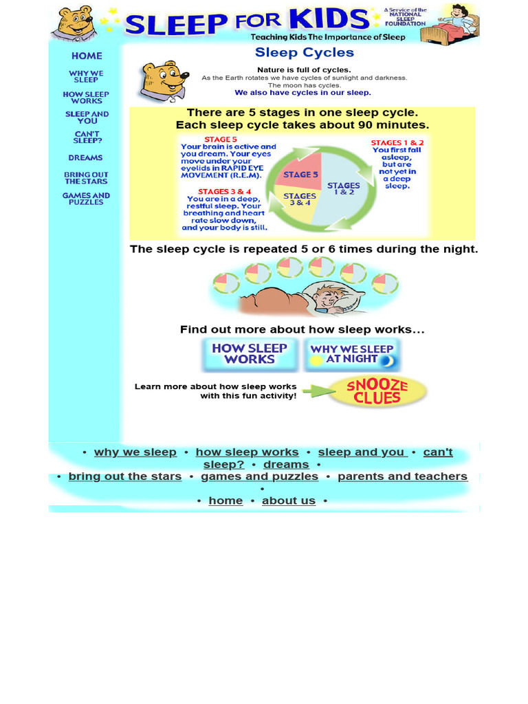 Sleep Cycles. Sleep For Kids - Teaching Kids The Importance of Sleep | PDF