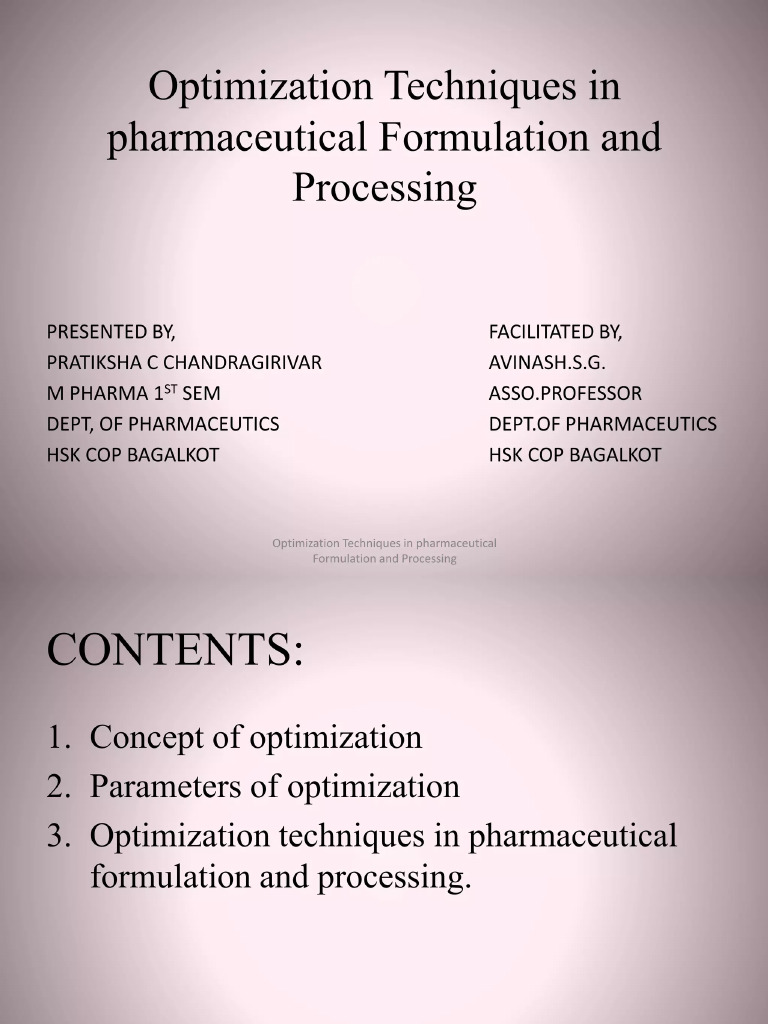 Optimization Techniques in Pharmaceutical Formulation and Processing | PDF