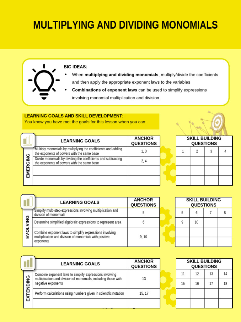 2.5 HW Multiplying and Dividing Monomials + Answers | PDF ...