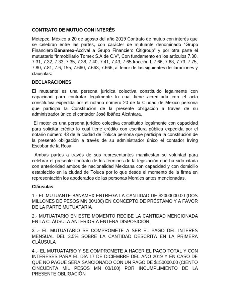 Contrato de Mutuo Con Interé1 | PDF | Ley común | Derecho contractual