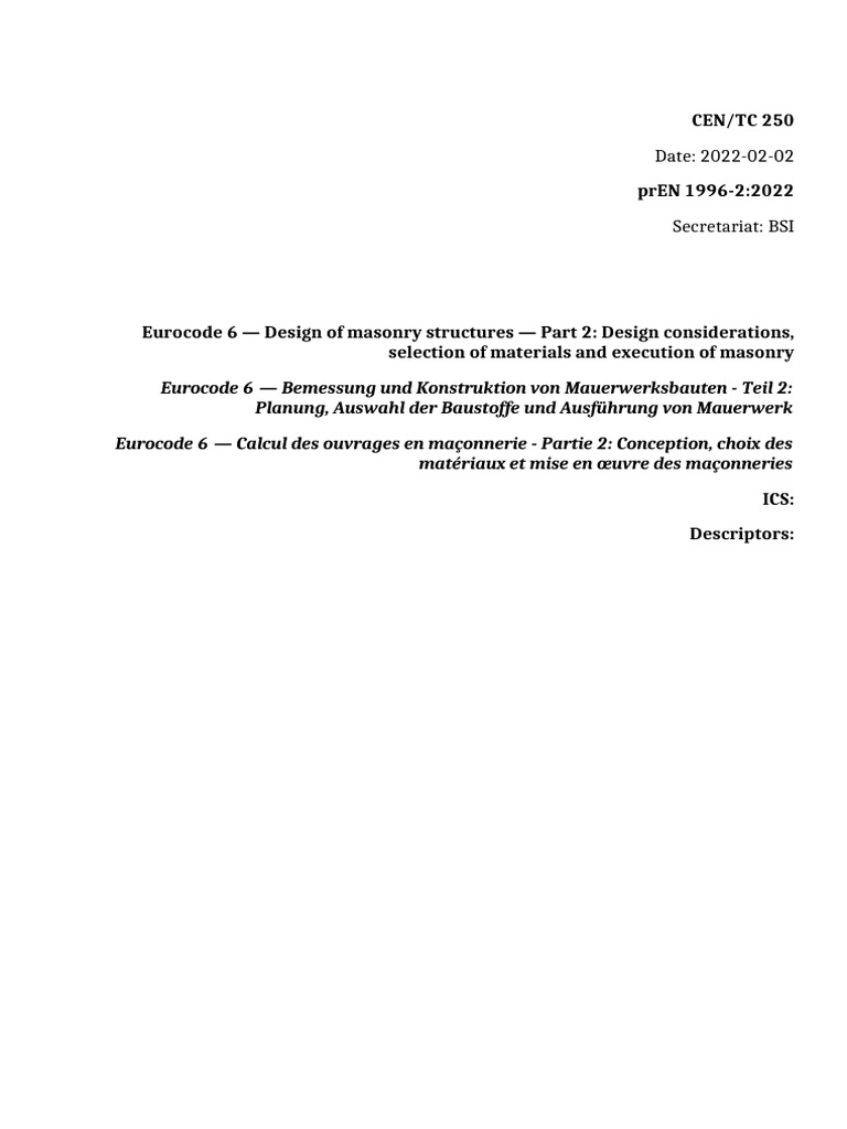 prEN 1996-2 | PDF | Concrete | Masonry
