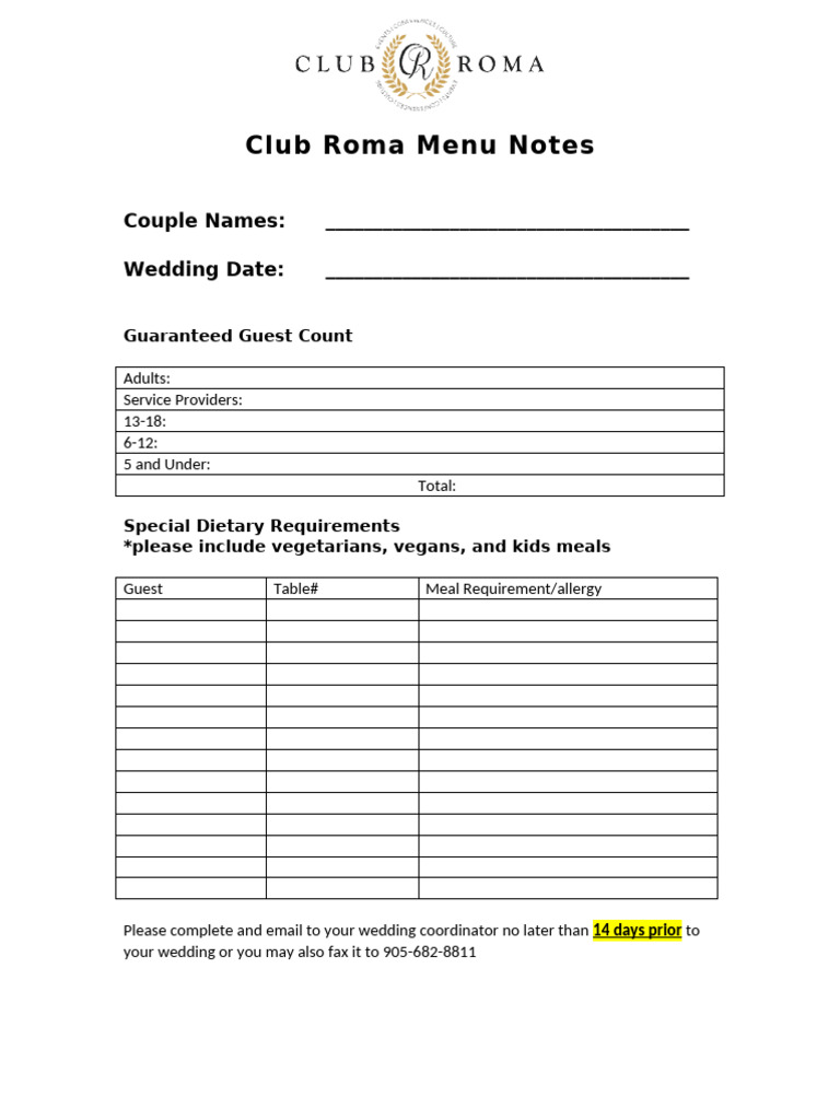 Menu Notes Template | PDF