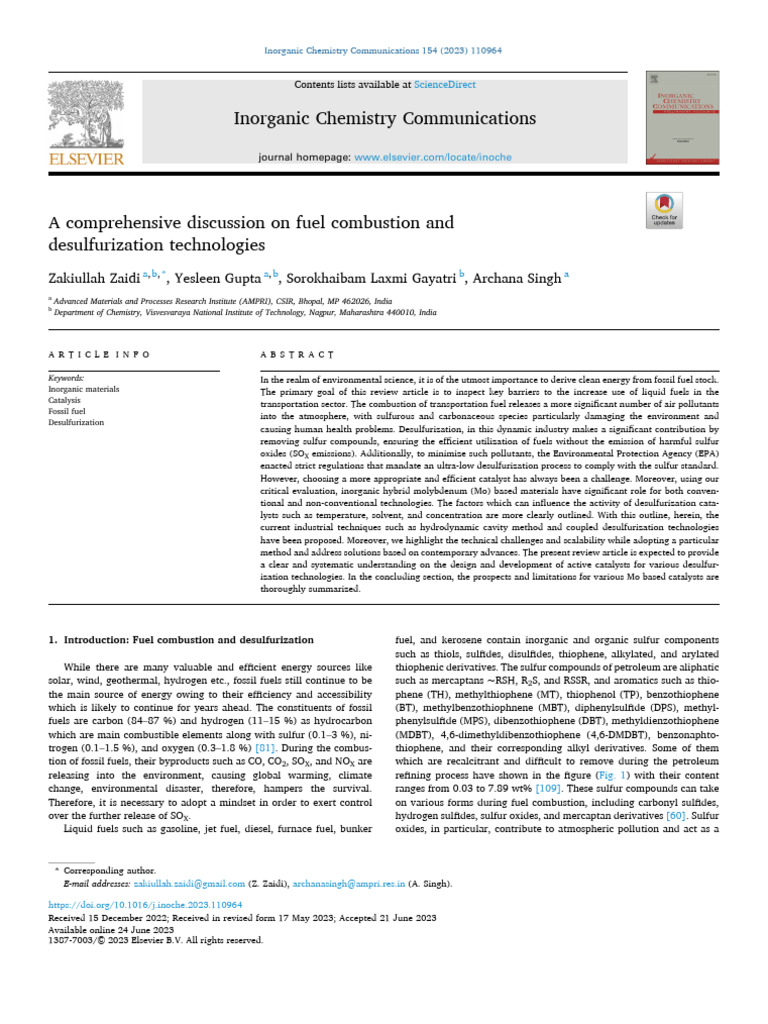 A Comprehensive Discussion On Fuel Combustion and | PDF | Adsorption ...