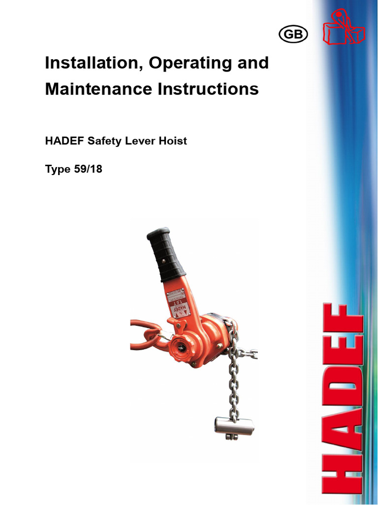 59 18 HADEF Manual Safety Ratchet Hoist | PDF | Safety | Bearing ...