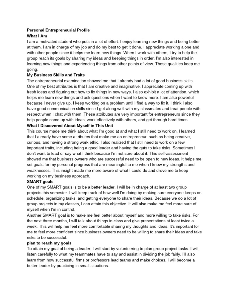 Personal Entrepreneurial Profile FINAL | PDF | Entrepreneurship ...