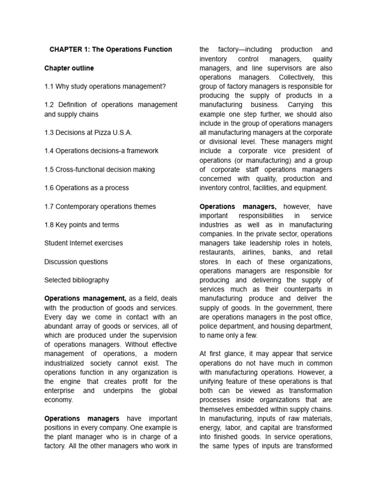 CBME CHAPTER 1 The Operations Function | PDF | Supply Chain | System
