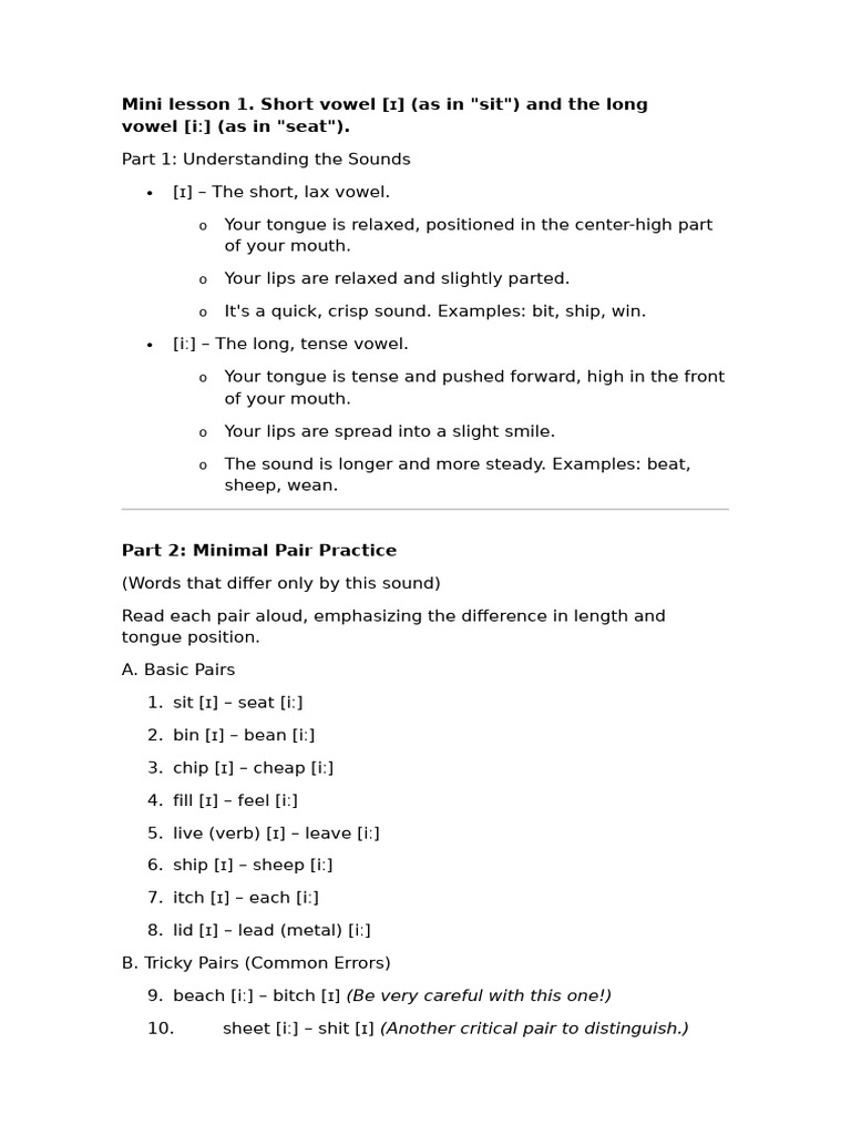 Pronunciation Mini Lessons English Vowels | PDF | Vowel | Linguistics