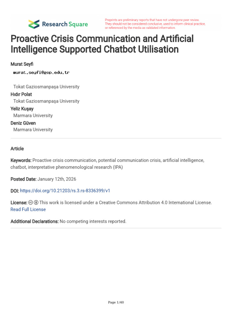 Proactive Crisis Communication and Artificial Intelligence | PDF ...