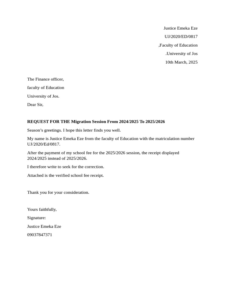 Letter For Change of Session | PDF