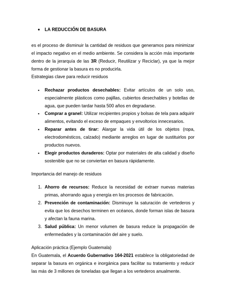 La Reducción de Basura | PDF | Residuos | Reciclaje
