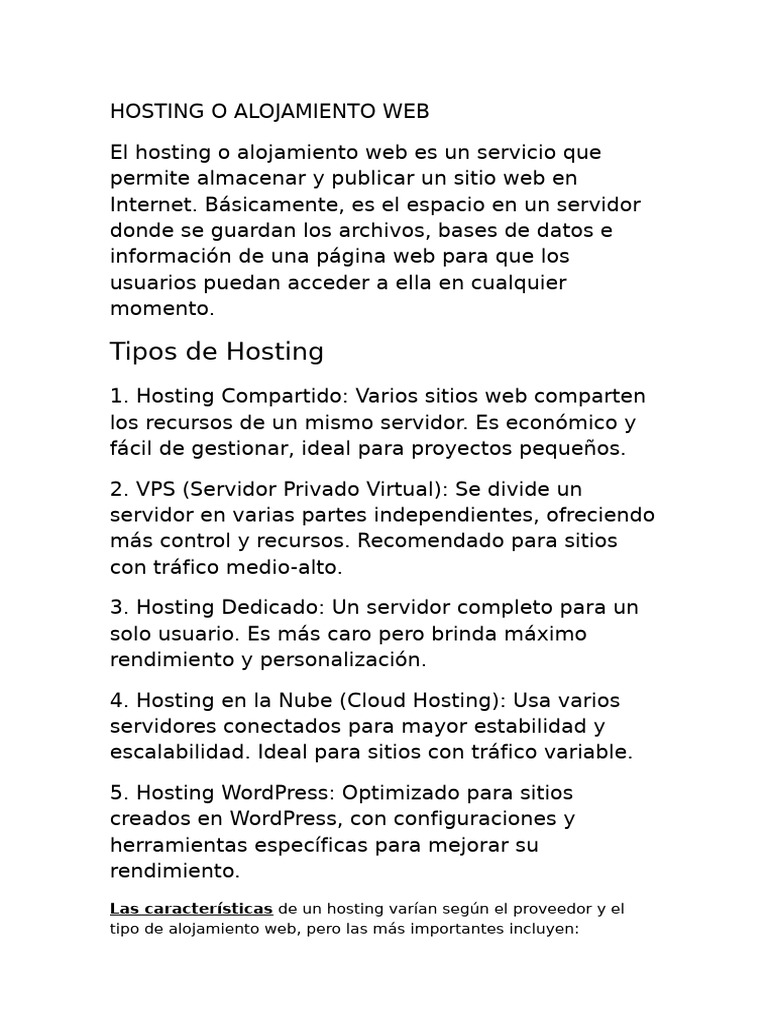 Tipos de Hosting: Las Características | PDF | Informática ...