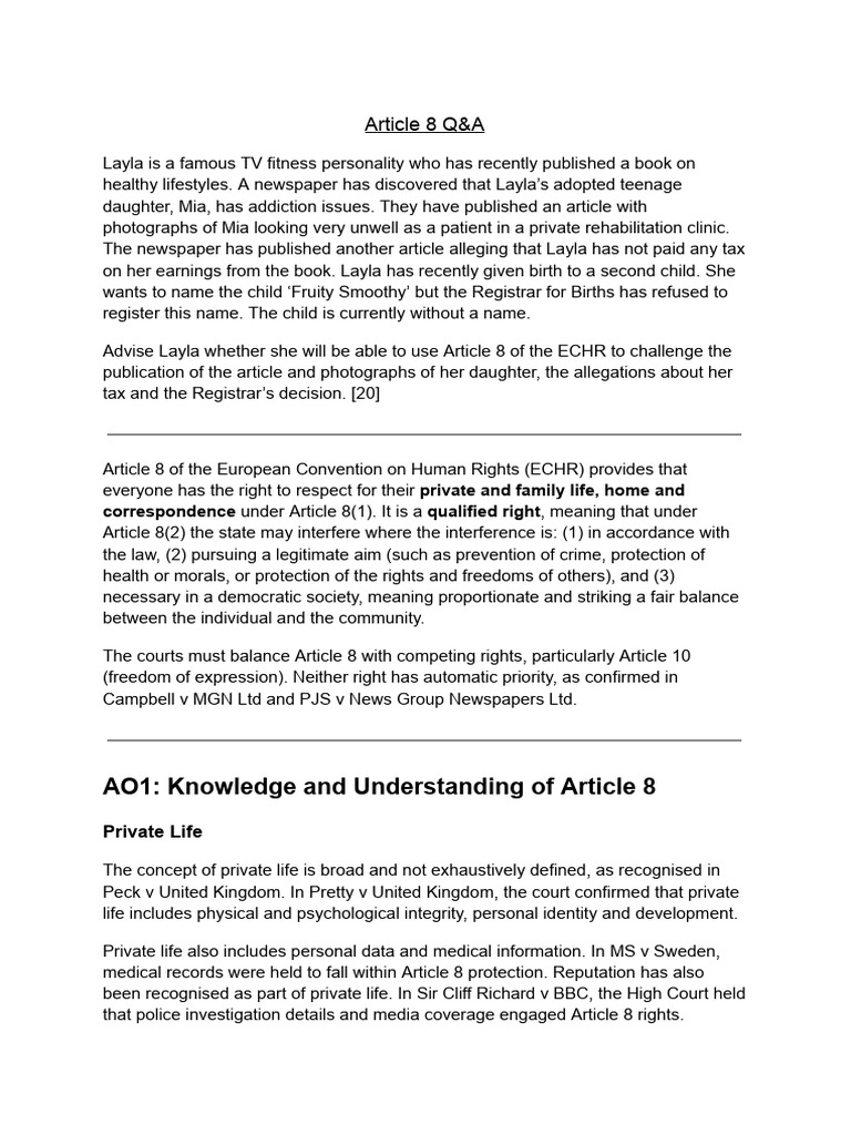Article 8 Model Answer 1 | PDF | Privacy | Taxes